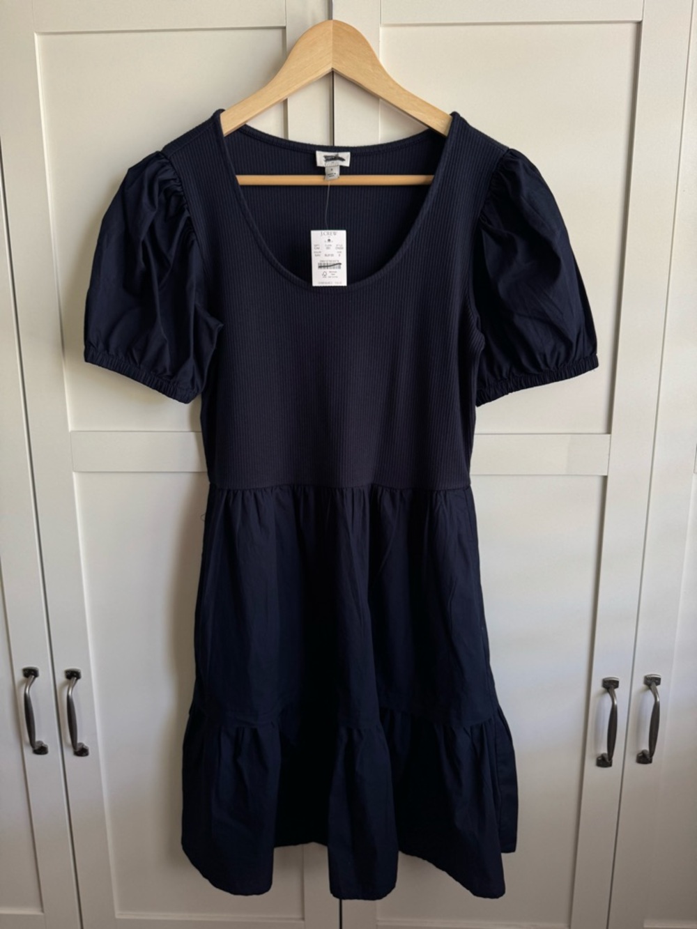 J.Crew Factory Puff-Sleeve Knit Mixy Mini Dress in Navy Size Small - Picture 3 of 4
